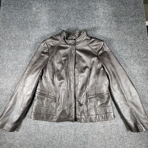 Wilsons M Julian Brown Leather Full Zip Jacket Coat Woman's Size XL VTG